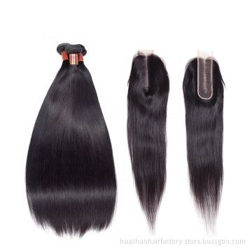 Huashuo Highest Discounts Brazilian Hair Straight Bundles With 2*6 Closure 100% Virgin Human Hair Extensions Lace Closure